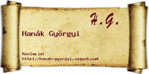 Hanák Györgyi névjegykártya